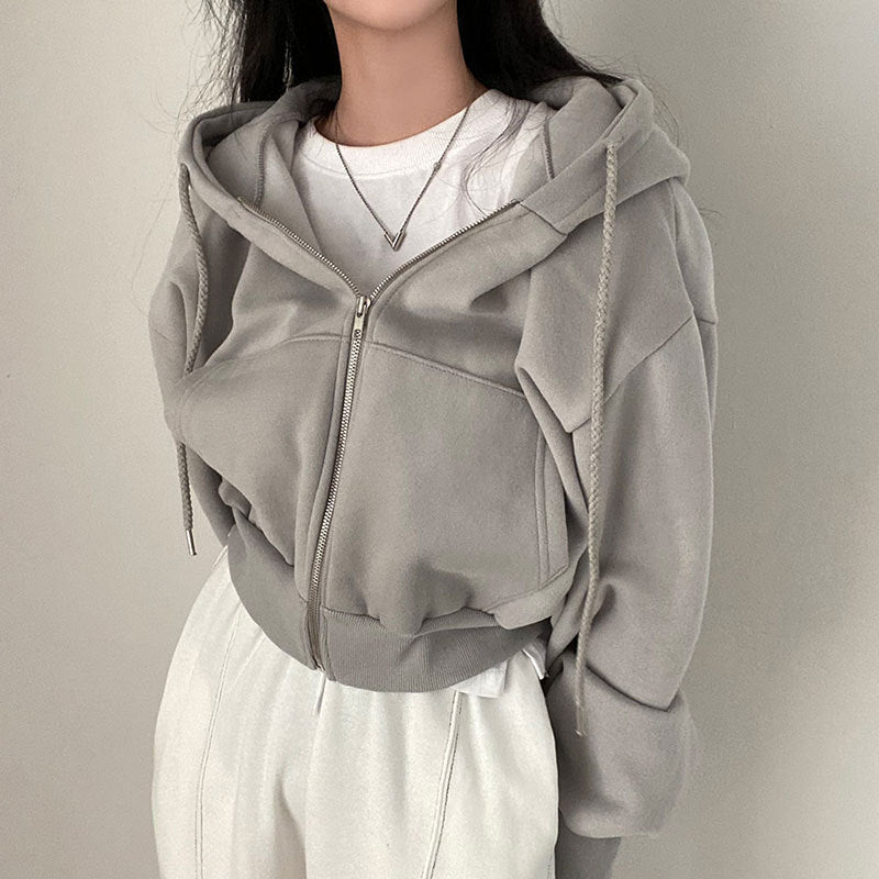 Women's Fashionable Simple Temperament Hoodie With Drawstrings Coat